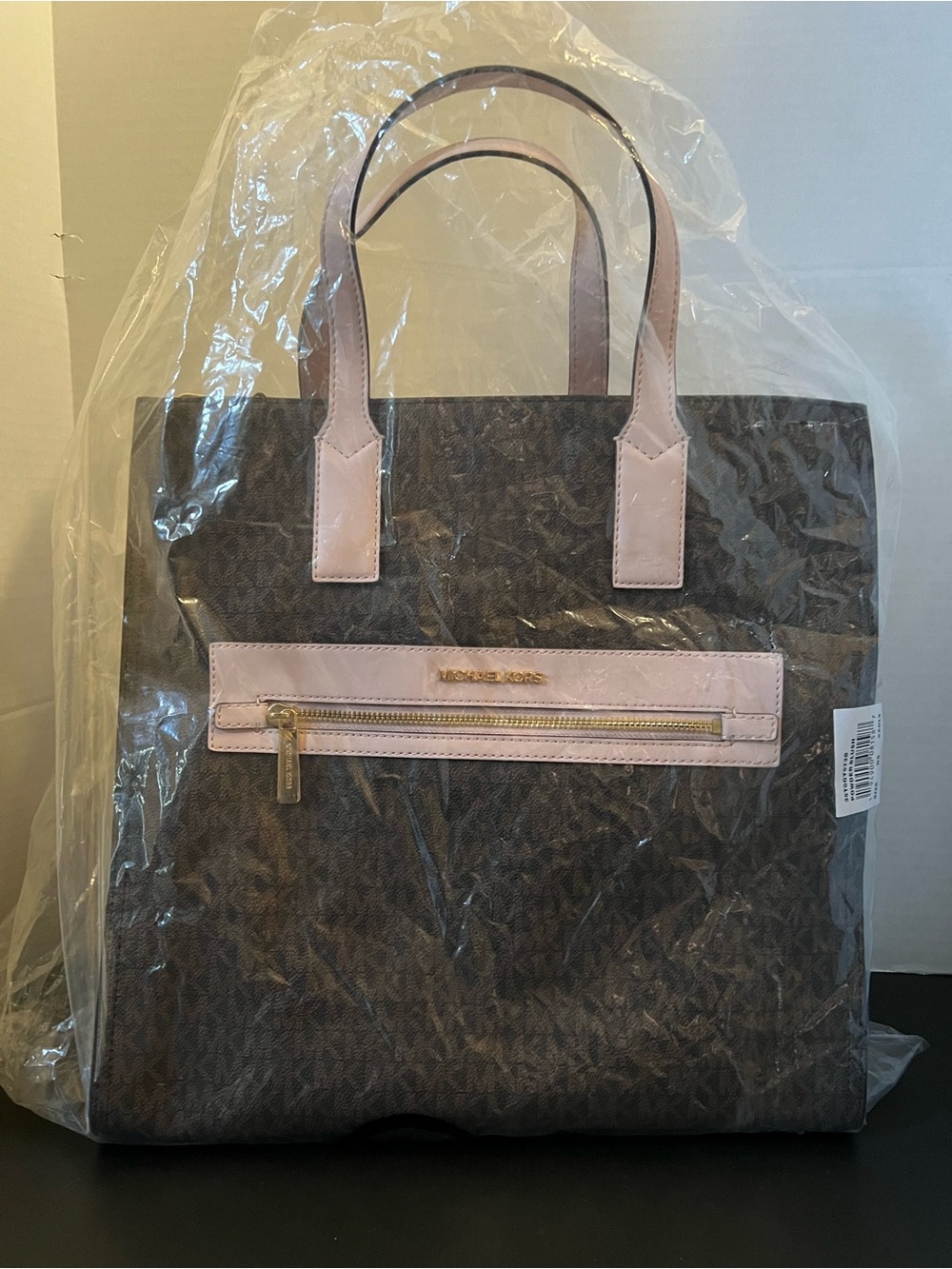 Michael Kors Brown Tote with Pink Trim and Gold Hardware
